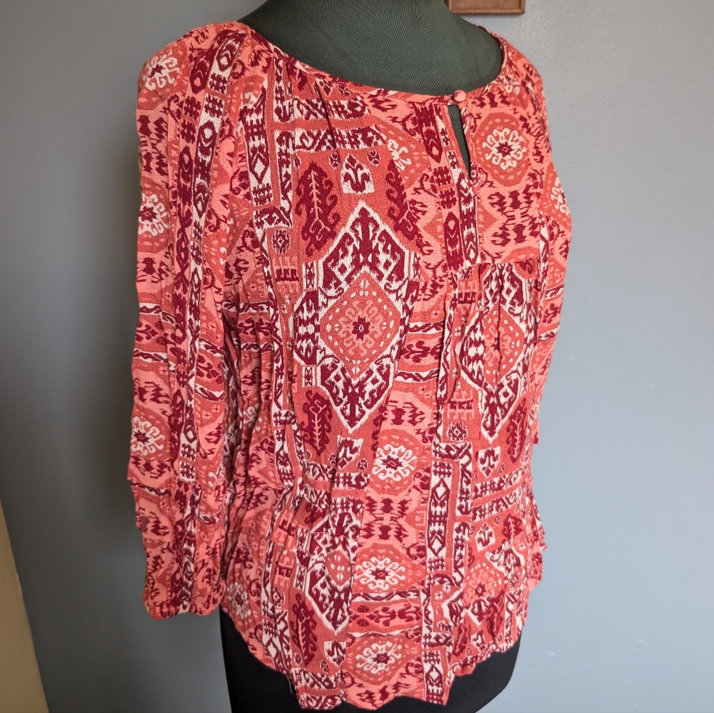 Lucky Brand Lightweight Gauzy Top - Red and Pink Blouse Size Medium